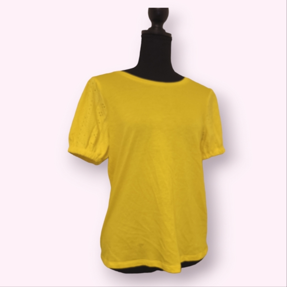 Michael Kors Sunny Canary Yellow Eyelet Puff Short Sleeve Tee Size M